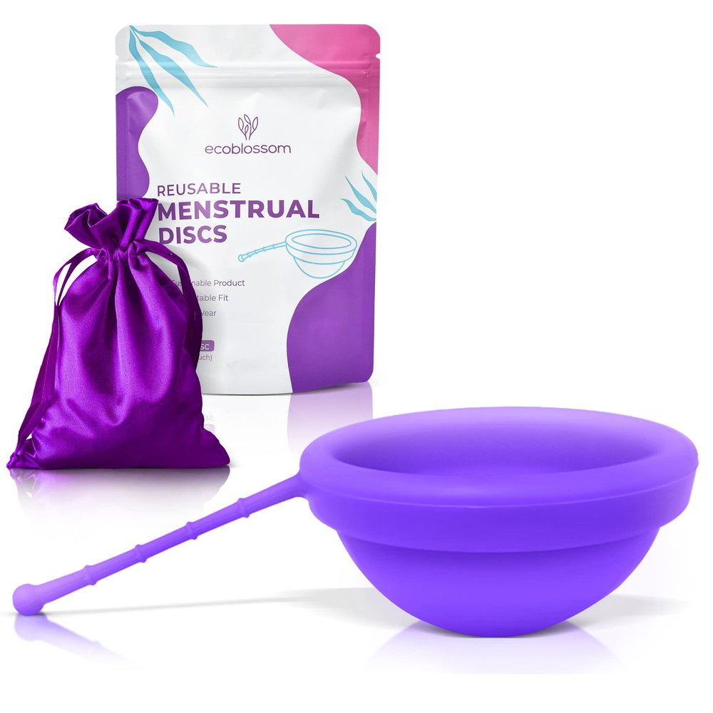 EcoBlossom Reusable Menstrual Disc with Removal String - The Most Reliable Medical Grade Silicone Period Discs - Comfortably use for 12 Hours (Violet)