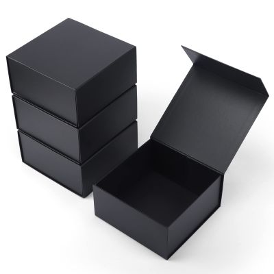 Ditwis 4 Pack 8x8x4 Inches Gift Boxes with Magnetic Closure Lids, Black Magnetic Box for Wedding, Groomsmen Bridesmaid Proposal, Birthdays, Mother's Day