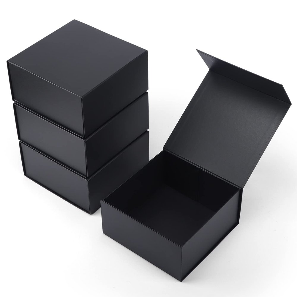 Ditwis 4 Pack 8x8x4 Inches Gift Boxes with Magnetic Closure Lids, Black Magnetic Box for Wedding, Groomsmen Bridesmaid Proposal, Birthdays, Mother's Day