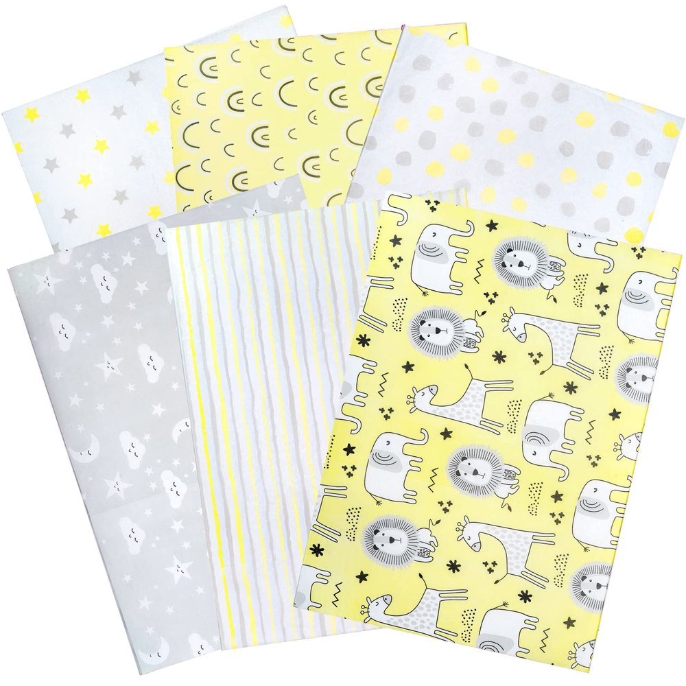 RUSPEPA Wrapping Tissue Paper - Yellow and Grey Baby Design Tissue Paper Bulk for Gift Wrap, Art Crafts, DIY, Pack Bags, Birthday, Baby Shower and More - 13.7 x 19.6 inches - 90 Sheets