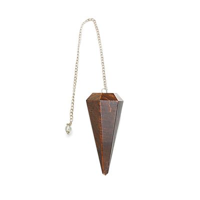 Tiger Eye Pendulum, Healing Pendulum Pendant, Dowsing Pointed Natural Pendulum Pendant, Silver Plated Pendant With Chain faceted dowser pendulum GM GEMMART USA (SPTE-14007)