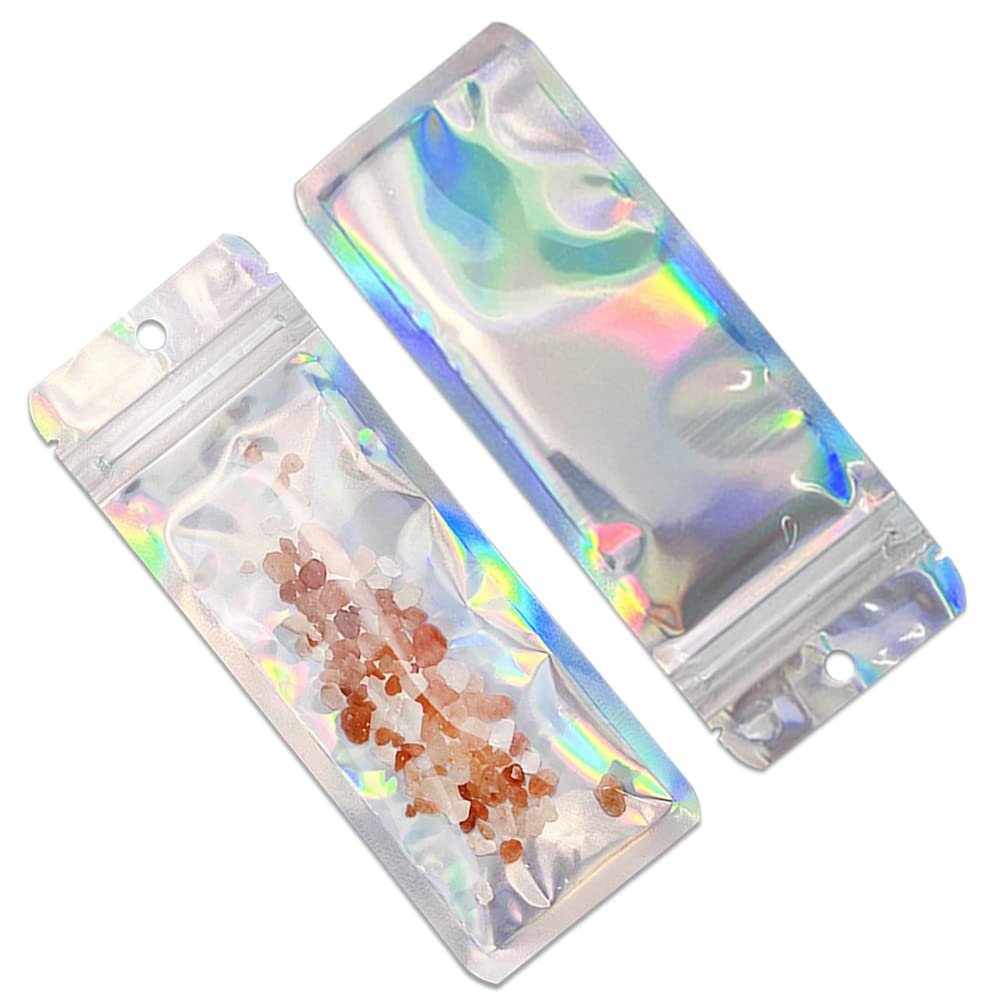 PABCK 200 Pieces 2.36x5.9 inch (Inside Size 1.9x4.65 inch) Resealable Foil Pouch Clear Front Heat Seal Bags with Hang Hole for Zip Food Storage Lock Bag Reclosable Airtight Zipper Lock Packaging