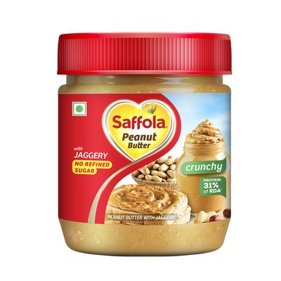 BBRATS Saffola Peanut Butter with Jaggery | No Refined Sugar| Crunchy| 24.3g Protein, 350g