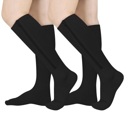 2 Pairs Zipper Compression Socks, 15-20 mmHg Closed Toe Compression Stocking with Zipper for Women and Men