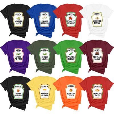 DT POD Ketchup Mustard Mayonnaise Relish Ranch Costume Shirt, Group Condiments Shirts, Halloween Matching T-Shirt (Group Shirts)