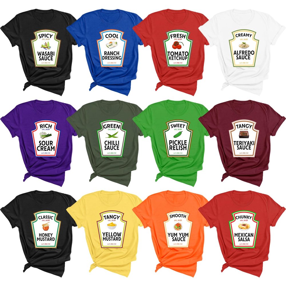 DT POD Ketchup Mustard Mayonnaise Relish Ranch Costume Shirt, Group Condiments Shirts, Halloween Matching T-Shirt (Group Shirts)