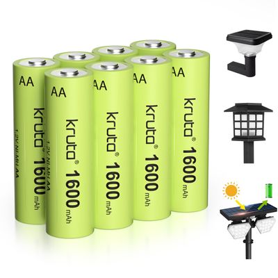 Kruta Ni-MH AA Rechargeable Batteries, Double A 1600mAh High Capacity 1.2V Pre-Charged for Garden Landscaping Outdoor Solar Lights, String Lights, Pathway Lights (AA-1600mAh-8 Pack)