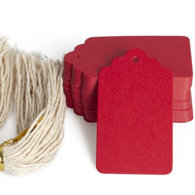 100pcs Red Paper Hang Gift Tags, Blank Marking Tags with String for Craft Homemade Gifts