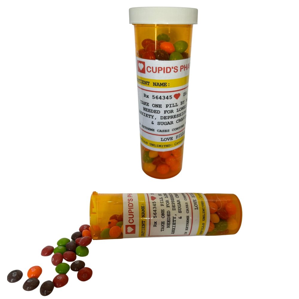 Funny Love Sick Valentine's Day Multicolored Fruit-Flavored Button-Shaped Candies Candy In Jumbo 6 Ounce Pill Bottle Fun Gag Gift Valentines Candy Share The Rainbow