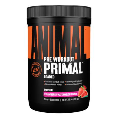 Animal Primal Muscle Hydration + Preworkout Powder Contains Beta Alanine, 3DPump, Caffeine & Electrolytes Improves Energy, Focus, Endurance & Absorption Strawberry Watermelon Flavor, 17.9 oz