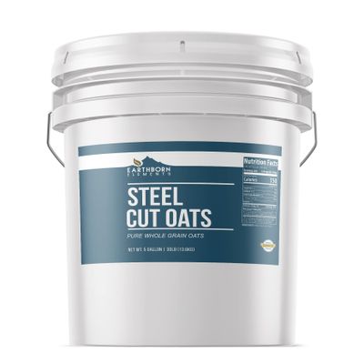 Earthborn Elements Steel Cut Oats 5 Gallon, Also Called Irish Oatmeal, Breakfast, Resealable Bucket (480 Ounce)