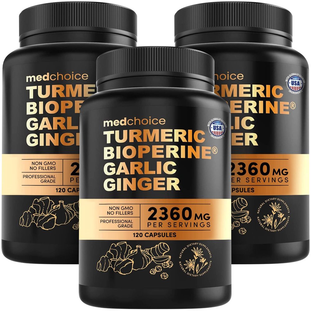 4-in-1 Turmeric and Garlic Supplements with BioPerine  2360mg Turmeric Ginger Root Capsules with Garlic  High Potency Herbal Blend (120 ct, Pack of 3)
