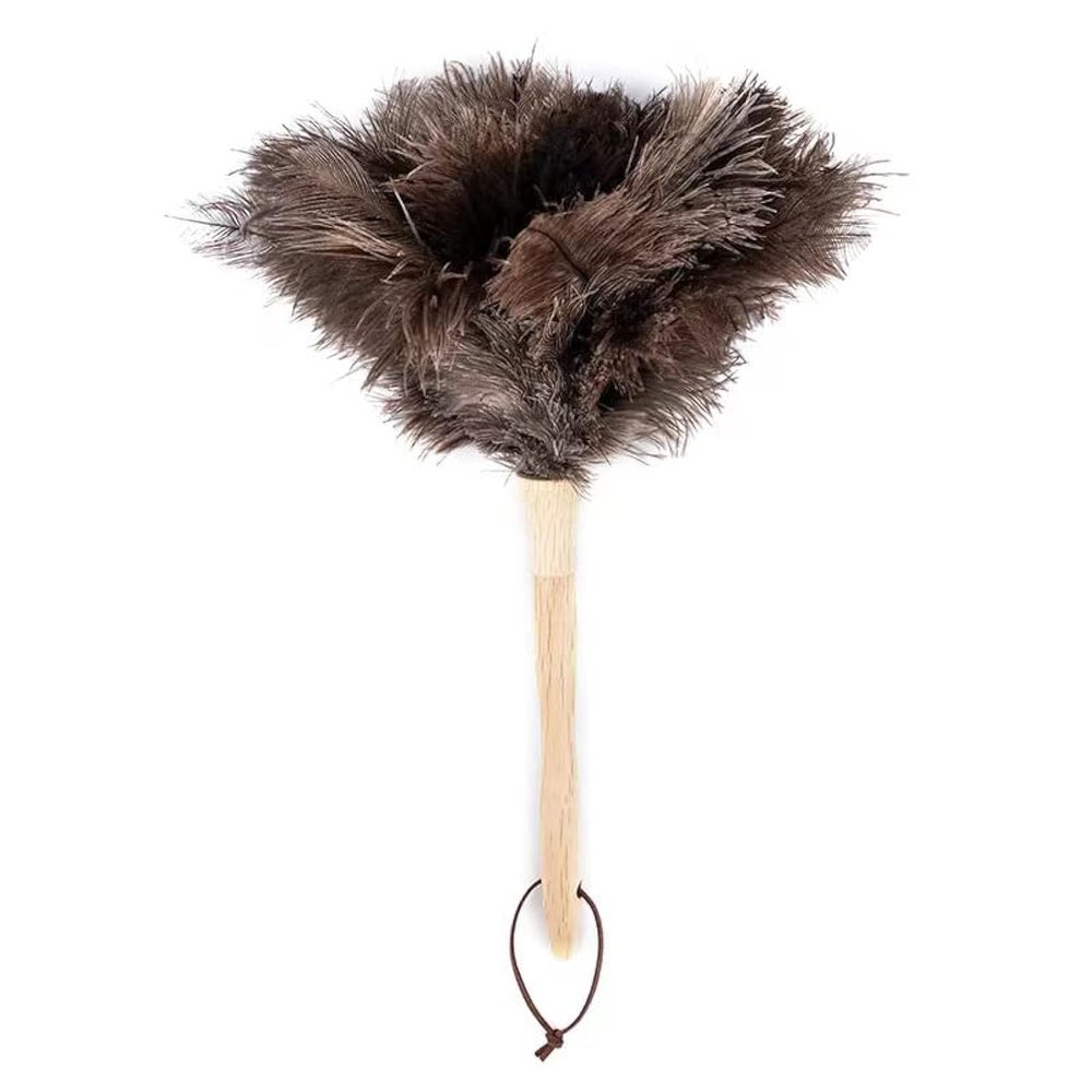 YF-ANEN Dust Artifact Ostrich Feather Duster, Natural Ostrich Feather with Wooden Handle and Eco-Friendly Reusable Duster Cleaning Supplies, Brown