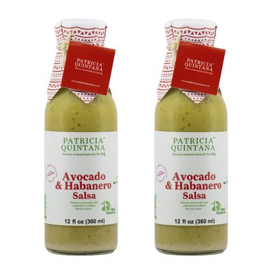 Patricia Quintana Avocado & Habanero Salsa - Authentic Artisanal Mexican Ingredients, Made with Keto Friendly Virgin Avocado Oil. Perfect topping to your tacos, burritos, enchiladas or other favorite food (12 oz, 2 Bottles)