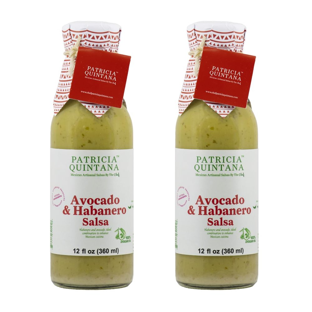 Patricia Quintana Avocado & Habanero Salsa - Authentic Artisanal Mexican Ingredients, Made with Keto Friendly Virgin Avocado Oil. Perfect topping to your tacos, burritos, enchiladas or other favorite food (12 oz, 2 Bottles)