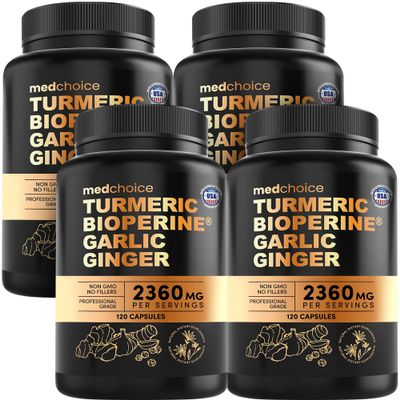 4-in-1 Turmeric and Garlic Supplements with BioPerine  2360mg Turmeric Ginger Root Capsules with Garlic  High Potency Herbal Blend (120 ct, Pack of 4)
