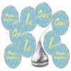 1st Birthday Kisses Stickers, One Blue Kiss Labels for Boy Happy Birthday Party, Chocolate Drop Tabletop Decorations, Candy Not Included. Made in USA view 1