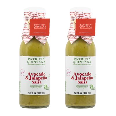 Patricia Quintana Avocado & Jalapeo Salsa - Authentic Artisanal Mexican Ingredients, Made with Keto Friendly Virgin Avocado Oil. Perfect topping to your tacos, burritos, enchiladas or other favorite food (12 oz, 2 Bottles)
