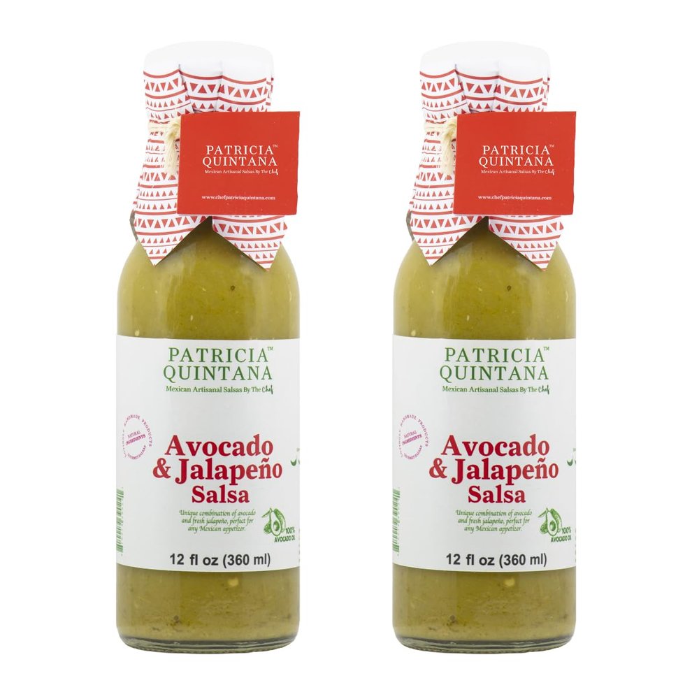 Patricia Quintana Avocado & Jalapeo Salsa - Authentic Artisanal Mexican Ingredients, Made with Keto Friendly Virgin Avocado Oil. Perfect topping to your tacos, burritos, enchiladas or other favorite food (12 oz, 2 Bottles)