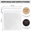 NPLUX 100PACK Self Sealing Cellophane Bags Clear Cookie Treat Bags Thank You for Gift Giving Candy with Stickers(White Polka Dot, 4x4 INCH) view 3