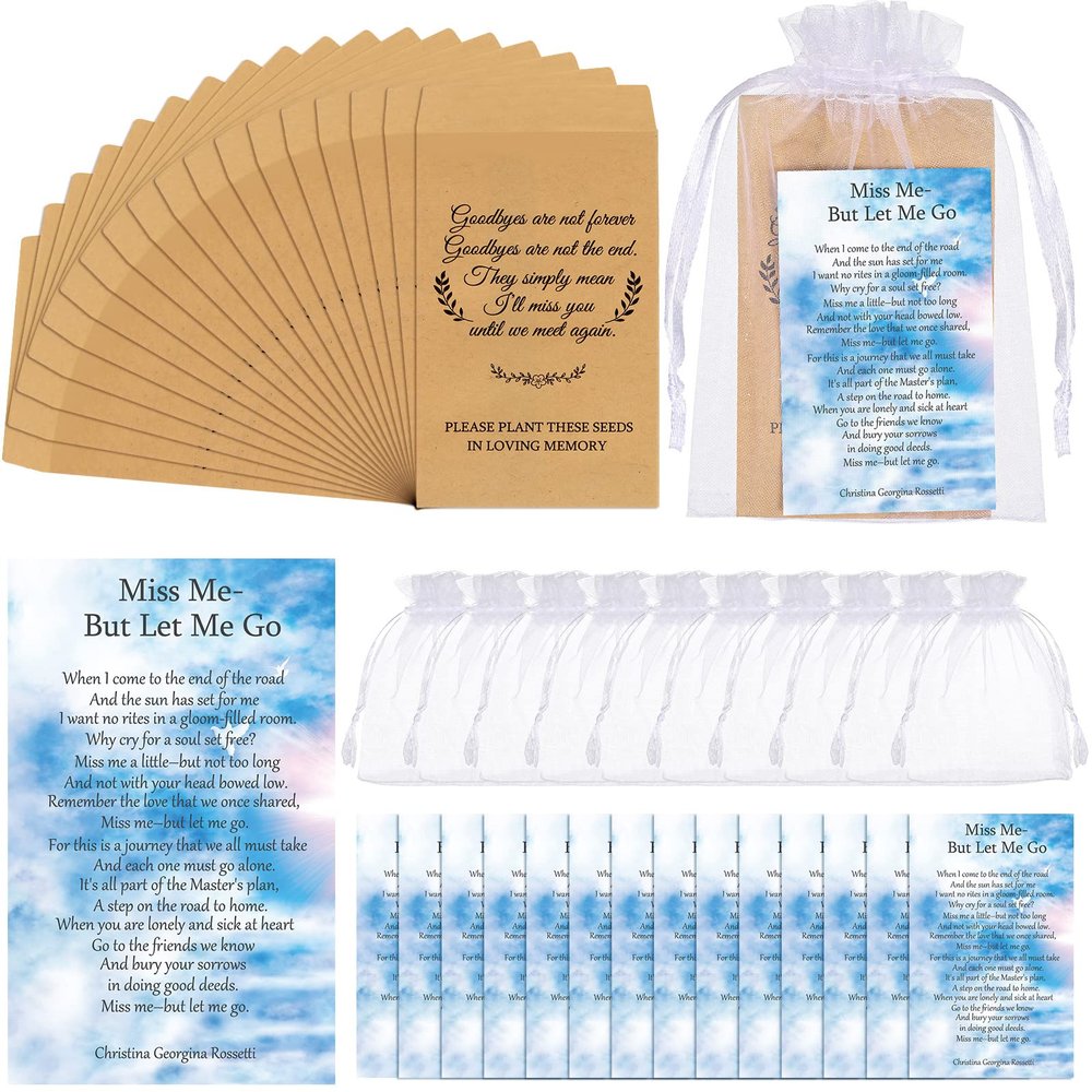 Fumete 300 Pack Funeral Favors Set 100 Self Adhesive Kraft Seed Envelopes 100 Funeral Prayer Cards 100 Organza Bags for Loss of Loved One(Classic Style)