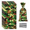 Lecpeting 100 Pcs Camouflage Treat Bags Camo Print Cellophane Candy Bags Army Party Favor with Twist Ties for Camouflage Theme Birthday Party Supplies view 1