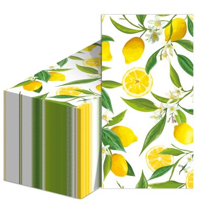 50PCS Lemon Guest Towels Lemon Yellow Citrus Fruit Hand Napkins Paper Napkin Hand Towel Disposable for Bathroom Wedding Holiday Anniversary Birthday Party Bridal Baby Shower Decorative Towels