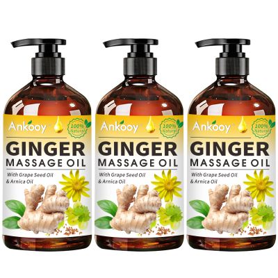 3 Pack Ginger Massage Oil with Arnica Oil,Vitamin E Oil and Grape Seed Oil,Ginger Oil for Lymphatic Drainage,100% Natural Ginger Essential Oil for Warming and Relaxing