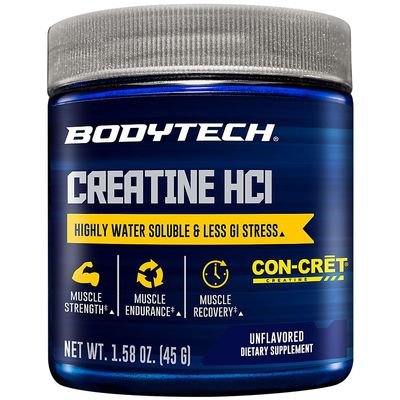 BODYTECH Creatine HCl Powder - Highly Water-Soluble & Bioavailable - Supports Muscle Strength & Power - Unflavored (1.58 oz, 60 Servings)