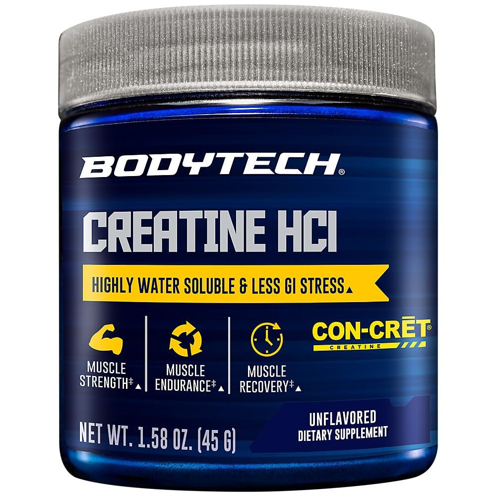 BODYTECH Creatine HCl Powder - Highly Water-Soluble & Bioavailable - Supports Muscle Strength & Power - Unflavored (1.58 oz, 60 Servings)