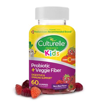 Culturelle Daily Probiotic For Kids + Veggie Fiber Gummies (Ages 3+) - 60 Count - Digestive Health & Immune Support Berry Flavor with a Vitamin C Boost