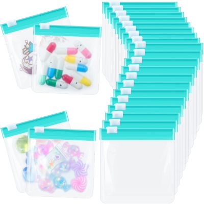 24 Pieces Pill Pouch Bags Zippered Set Reusable Translucent Medicine Organizer Sealing Travel Plastic Bags with Slide Lock for Storage(Turquoise)