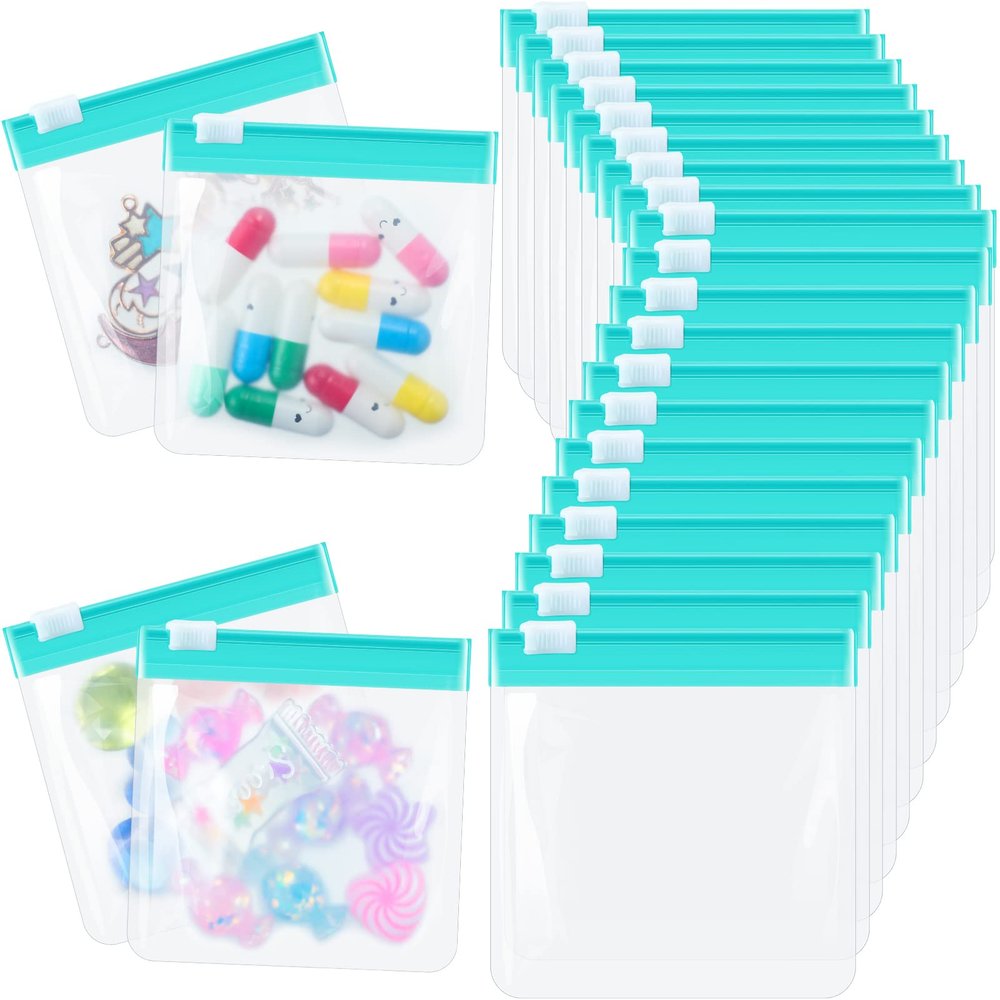 24 Pieces Pill Pouch Bags Zippered Set Reusable Translucent Medicine Organizer Sealing Travel Plastic Bags with Slide Lock for Storage(Turquoise)
