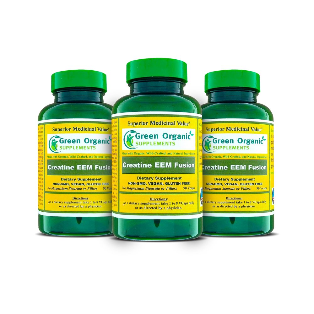 Green Organic Supplements Creatine EEM Fusion, 90 VCaps, High Absorbable, Non-GMO, Gluten-Free (Pack of 3)