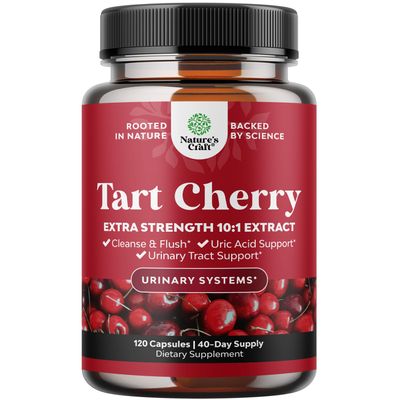 Advanced Tart Cherry Extract Capsules - Extra Strength 750mg Per Serving Equivalent Tart Cherry Capsules Uric Acid Cleanse and Joint Support Supplement - Muscle Recovery Supplement 120 Count