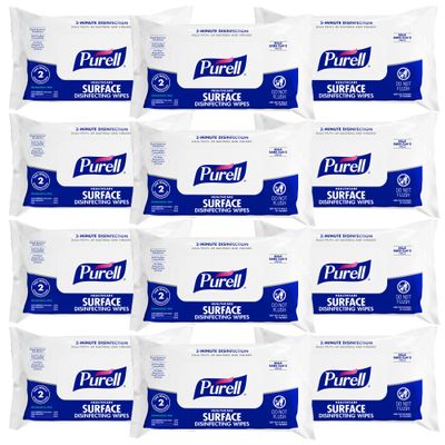 PURELL Healthcare Surface Disinfecting Wipes, 72 Count Flowpack, 7.4" x 9" Wipes (Pack of 12)  9370-12