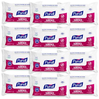 PURELL Foodservice Surface Sanitizing Wipes, 72 Count Flowpack, 7.4" x 9" Wipes (Pack of 12)  9371-12