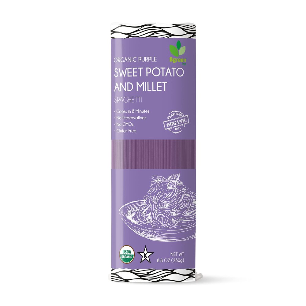 Big Green Organic Food- Organic Purple Yam + Millet Spaghetti, Premium Ube, Gluten-Free, Vegan (12)