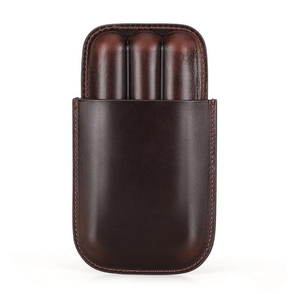 Cigar Case Holder Classic 3-Finger Leather Cigar Case Cigar Humidor Without Steel Cutter