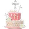 11 Pcs Religious Baptism Cake Toppers Cross Cake Topper Confirmation Decorations Mi Bautizo Cake topper Rosary Dove Flower Decor for Baptism First Christian Weddings Party Cake Decorations view 1