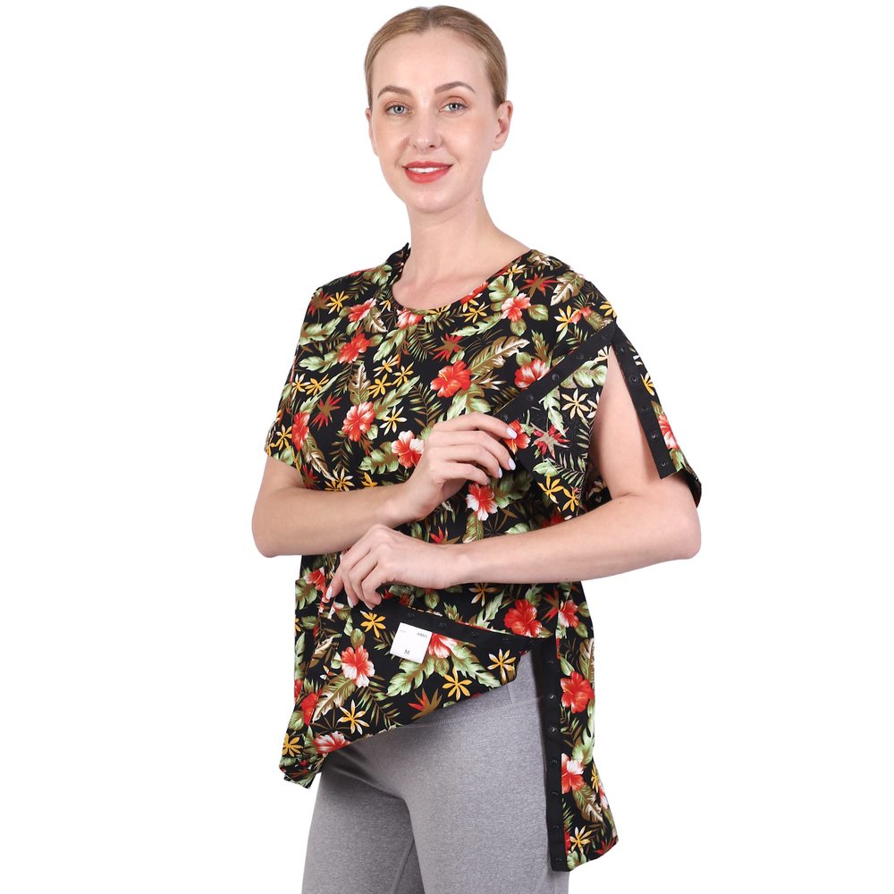 Post Shoulder Surgery Shirt - Rehab Clothes Short Sleeve Post Mastectomy Shirts with Drain Management Pockets (AA11-M)