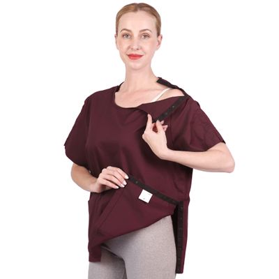 Post Shoulder Surgery Shirt with Drain Management Pockets - Short Sleeve Rehab Clothes for Post Mastectomy Recovery (AA10-S)