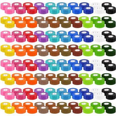 100 Pack Self Adherent Cohesive Bandages Assorted Color Self Adhesive Bandage Wrap 1 Inch x 5 Yard Elastic Sports Athletic Tape Roll for Stretch Athletic Wrist Ankle