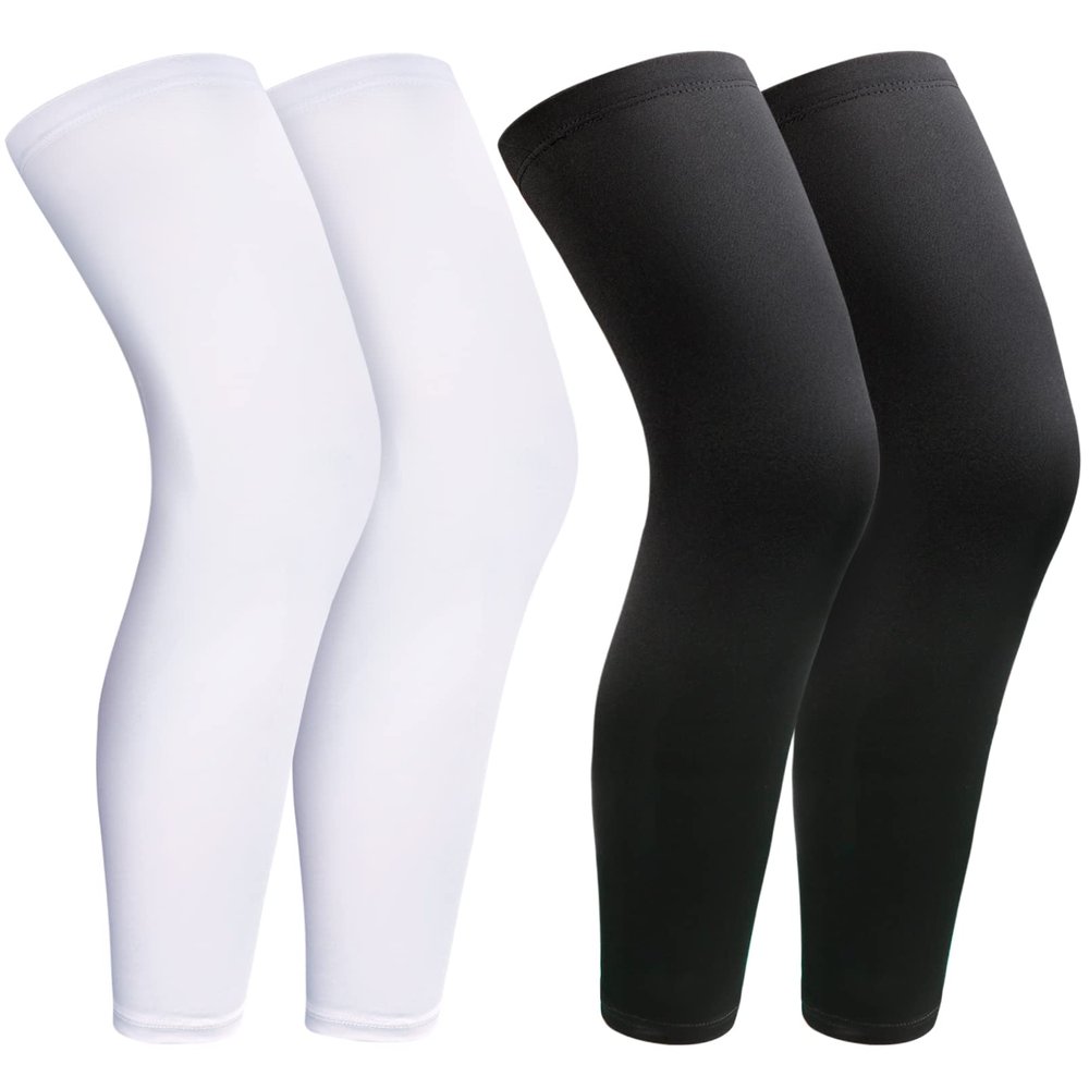 2Pairs Leg Sleeves,Full Leg Compression Sleeve,Compression Long Knee Sleeve,Sports Compression UV Long Leg Sleeves with Anti-slip Silicone Strips for Men Women Running Basketball(White&Black X-Large)