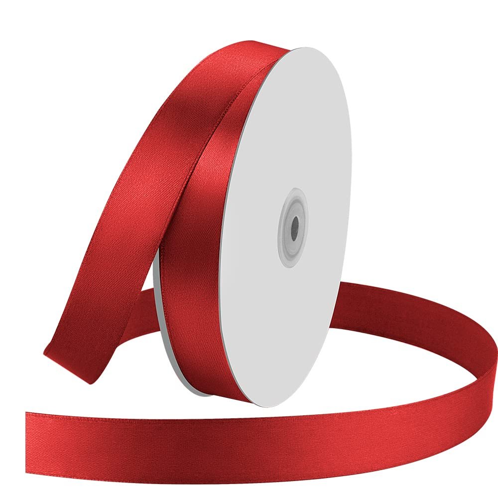 1" Wide x 100 Yards Single Face Polyester Satin Ribbon, Satin Ribbon for Crafts, Gift, Hair Bows, Wedding Party Decoration, Bow Making & Other Projects (Red)
