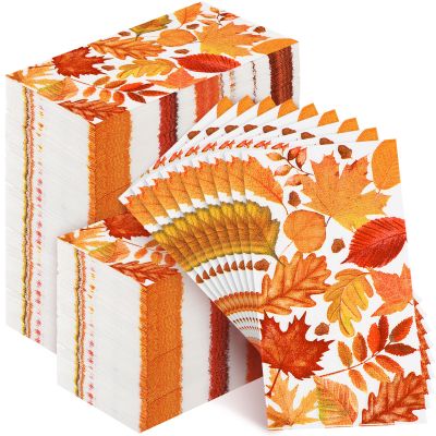 200 Pcs Thanksgiving Napkins for Bathroom Guest Fall Disposable Hand Towels 3Ply Autumn Maple Leaves Dinner Paper Napkin for Home Kitchen Decor Harvest Party Supplies, 4.3 x 8 In(Autumn Leaves)