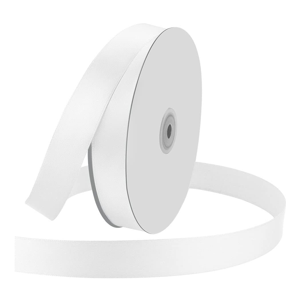 1" Wide x 100 Yards Single Face Polyester Satin Ribbon, Satin Ribbon for Crafts, Gift, Hair Bows, Wedding Party Decoration, Bow Making & Other Projects (White)