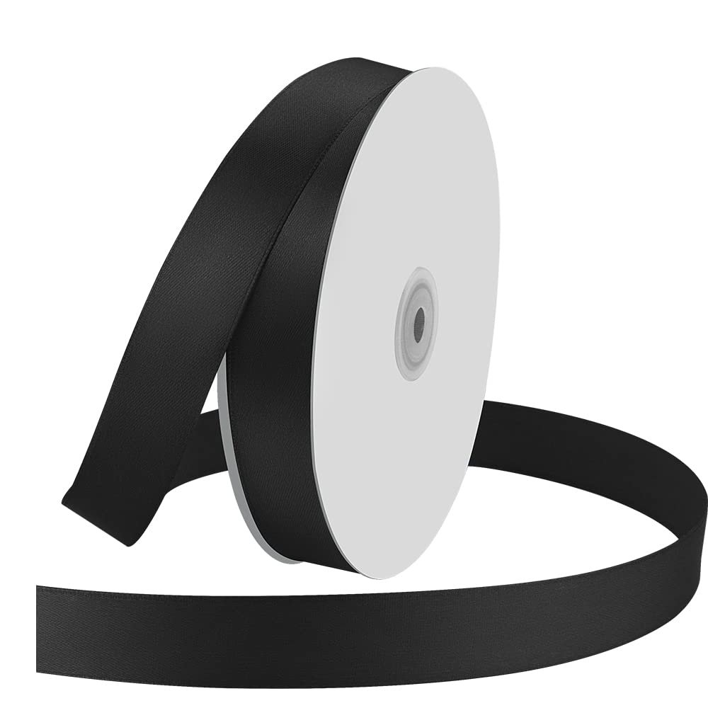 1" Wide x 100 Yards Single Face Polyester Satin Ribbon, Satin Ribbon for Crafts, Gift, Hair Bows, Wedding Party Decoration, Bow Making & Other Projects (Black)