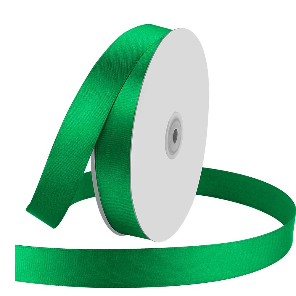 1" Wide x 100 Yards Single Face Polyester Satin Ribbon, Satin Ribbon for Crafts, Gift, Hair Bows, Wedding Party Decoration, Bow Making & Other Projects (Green)