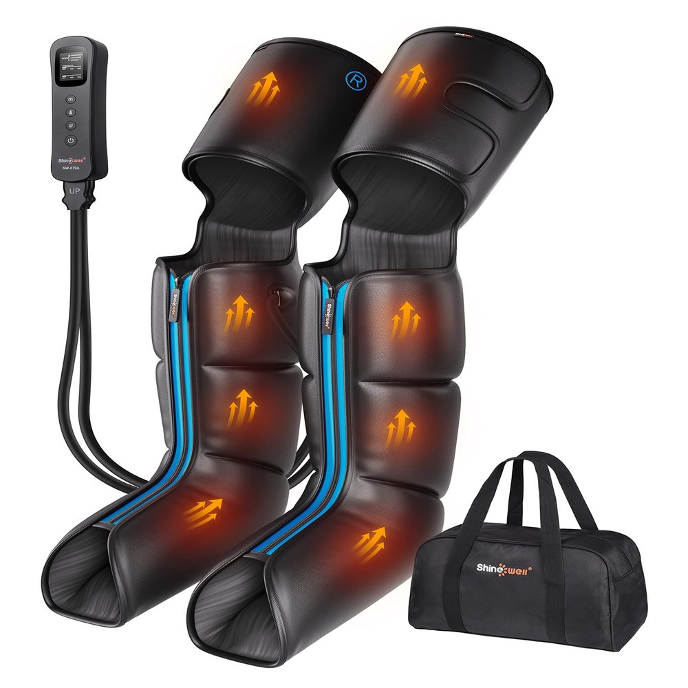 SHINE WELL Leg Massager with Heat and Compression,Full Leg Massager for Circulation and Pain Relief, with 3 Heat 3 Modes 3 Intensities, for Athletes Runner Cyclist, for Post Workout Recovery